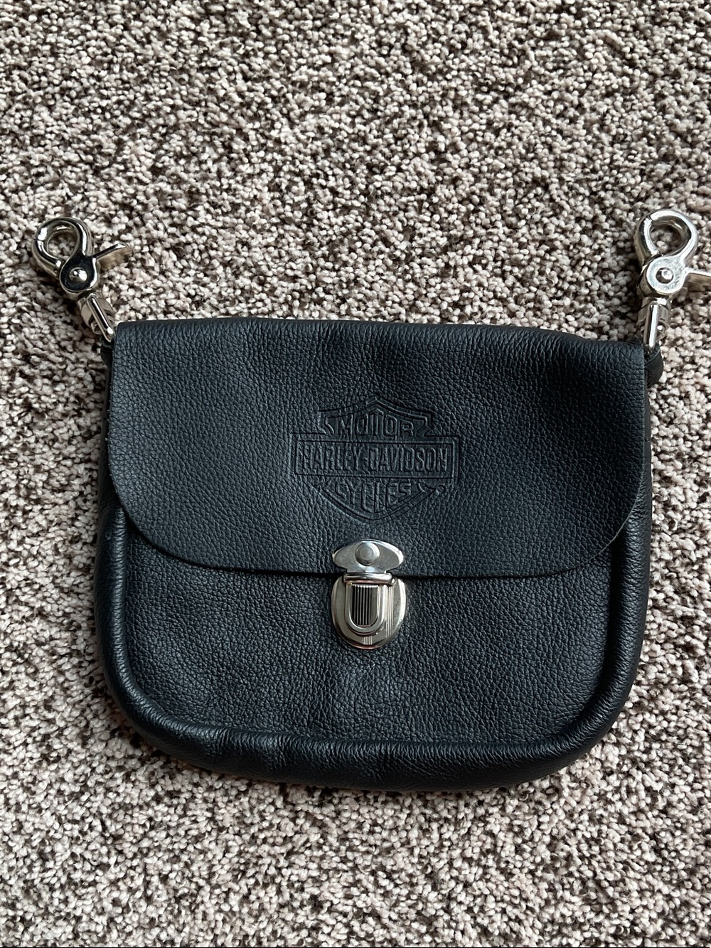 Harley-Davidson Black Leather Clip-On Belt Bag with Silver Hardware